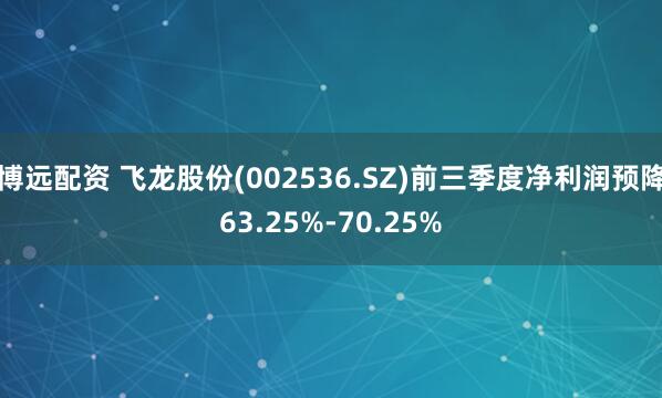 博远配资 飞龙股份(002536.SZ)前三季度净利润预降63.25%-70.25%