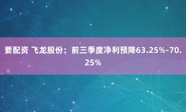 要配资 飞龙股份：前三季度净利预降63.25%-70.25%